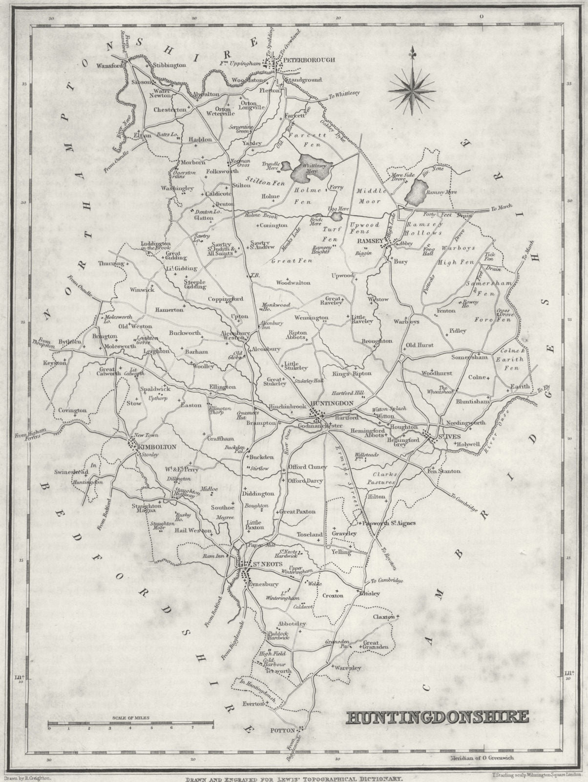 HUNTS. Huntingdonshire. Lewis 1831 old antique vintage map plan chart